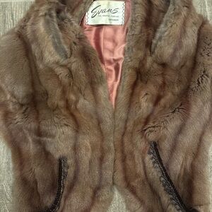 Vintage Evans Mink Fur Stole Wrap –Brown Real Fur –Satin Lining –Chicago Furrier